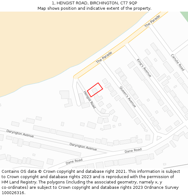 1, HENGIST ROAD, BIRCHINGTON, CT7 9QP: Location map and indicative extent of plot
