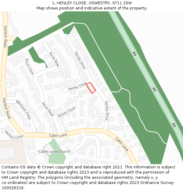 1, HENLEY CLOSE, OSWESTRY, SY11 2SW: Location map and indicative extent of plot