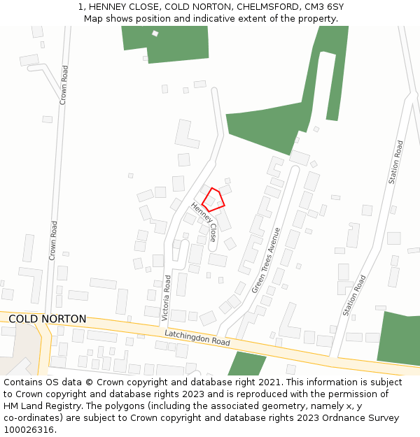 1, HENNEY CLOSE, COLD NORTON, CHELMSFORD, CM3 6SY: Location map and indicative extent of plot