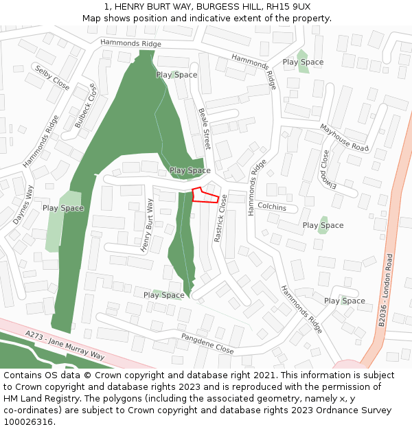 1, HENRY BURT WAY, BURGESS HILL, RH15 9UX: Location map and indicative extent of plot