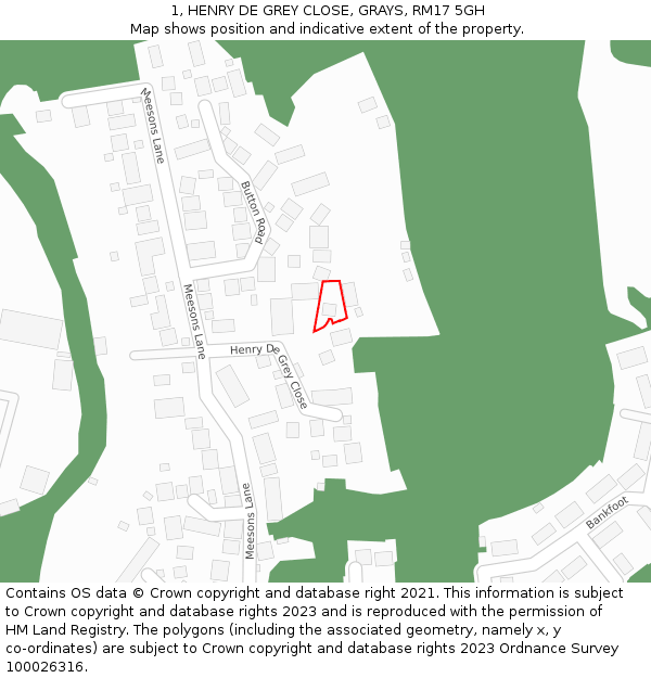 1, HENRY DE GREY CLOSE, GRAYS, RM17 5GH: Location map and indicative extent of plot