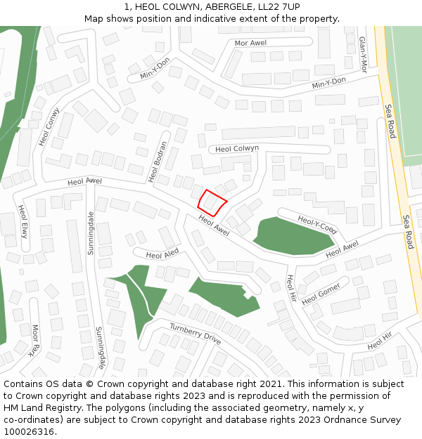 1, HEOL COLWYN, ABERGELE, LL22 7UP: Location map and indicative extent of plot