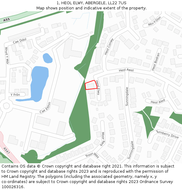 1, HEOL ELWY, ABERGELE, LL22 7US: Location map and indicative extent of plot