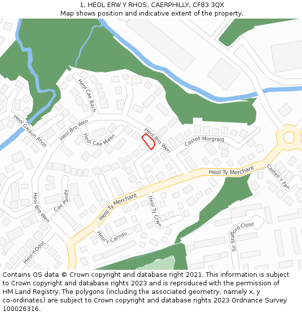 1, HEOL ERW Y RHOS, CAERPHILLY, CF83 3QX: Location map and indicative extent of plot