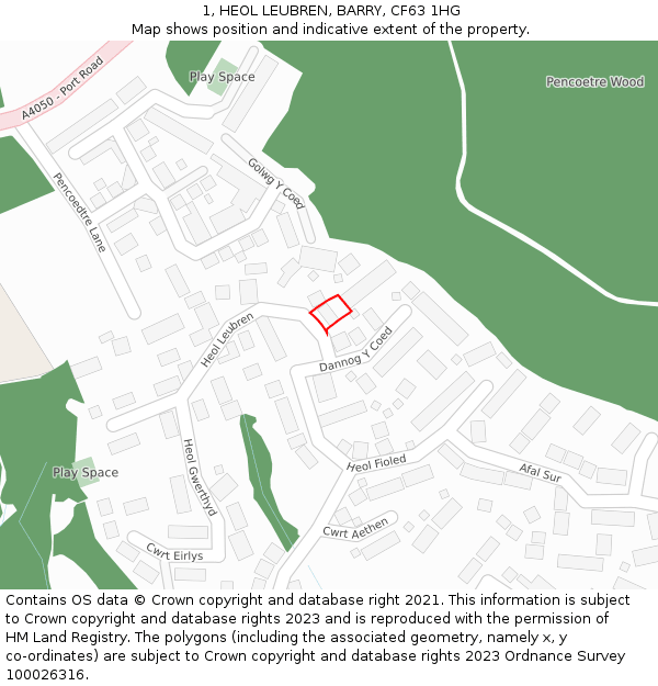1, HEOL LEUBREN, BARRY, CF63 1HG: Location map and indicative extent of plot