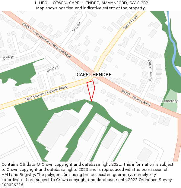 1, HEOL LOTWEN, CAPEL HENDRE, AMMANFORD, SA18 3RP: Location map and indicative extent of plot