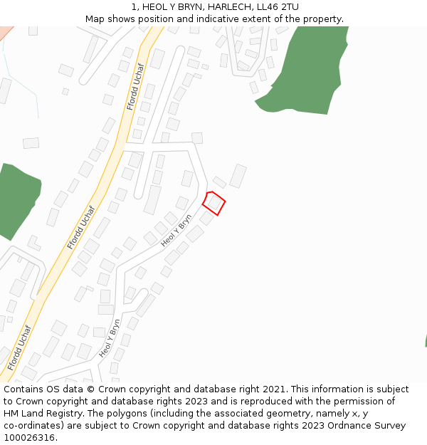 1, HEOL Y BRYN, HARLECH, LL46 2TU: Location map and indicative extent of plot