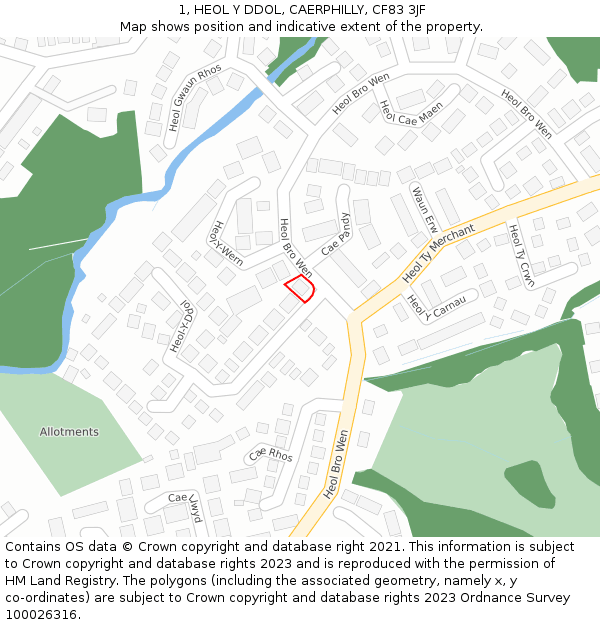 1, HEOL Y DDOL, CAERPHILLY, CF83 3JF: Location map and indicative extent of plot