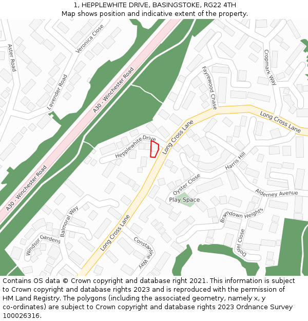 1, HEPPLEWHITE DRIVE, BASINGSTOKE, RG22 4TH: Location map and indicative extent of plot