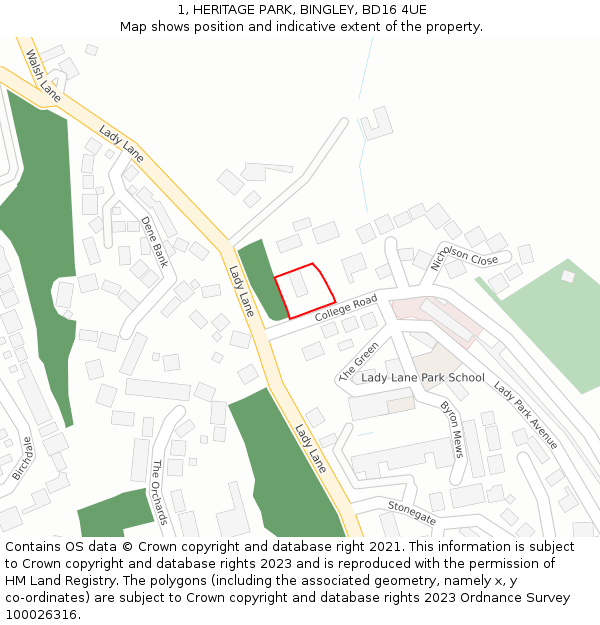 1, HERITAGE PARK, BINGLEY, BD16 4UE: Location map and indicative extent of plot