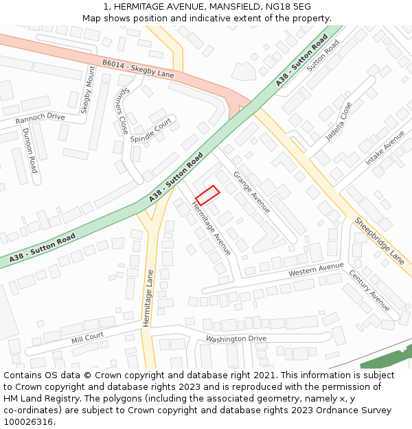 1, HERMITAGE AVENUE, MANSFIELD, NG18 5EG: Location map and indicative extent of plot