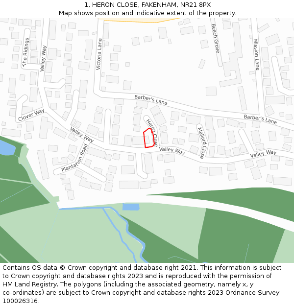 1, HERON CLOSE, FAKENHAM, NR21 8PX: Location map and indicative extent of plot