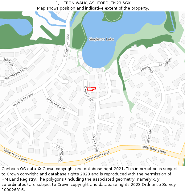 1, HERON WALK, ASHFORD, TN23 5GX: Location map and indicative extent of plot