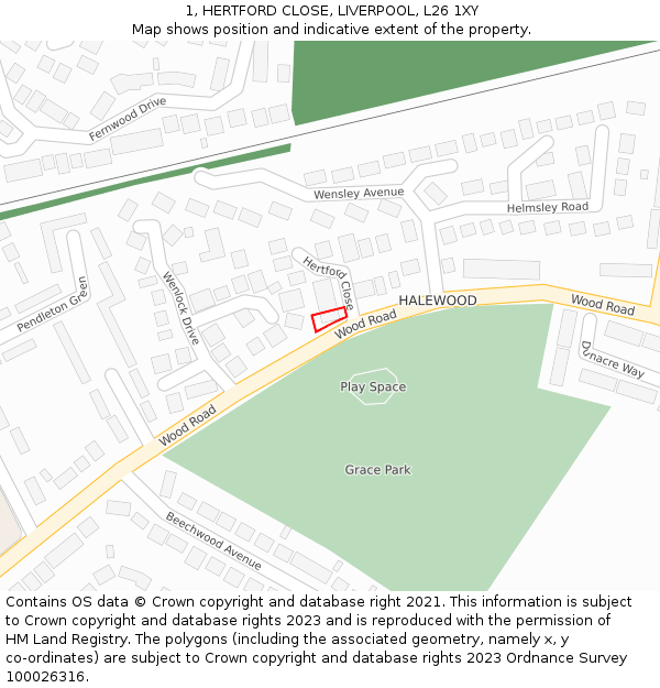 1, HERTFORD CLOSE, LIVERPOOL, L26 1XY: Location map and indicative extent of plot