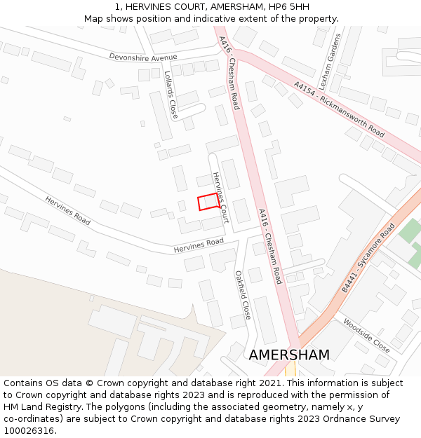 1, HERVINES COURT, AMERSHAM, HP6 5HH: Location map and indicative extent of plot