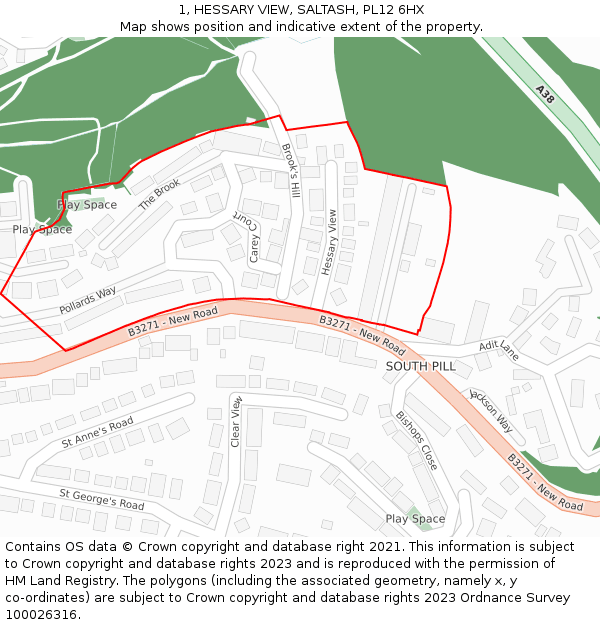 1, HESSARY VIEW, SALTASH, PL12 6HX: Location map and indicative extent of plot