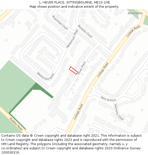 1, HEVER PLACE, SITTINGBOURNE, ME10 1HE: Location map and indicative extent of plot