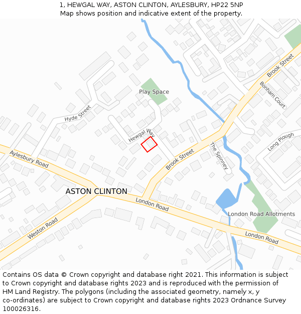 1, HEWGAL WAY, ASTON CLINTON, AYLESBURY, HP22 5NP: Location map and indicative extent of plot