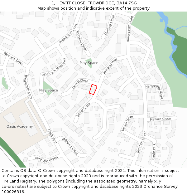 1, HEWITT CLOSE, TROWBRIDGE, BA14 7SG: Location map and indicative extent of plot