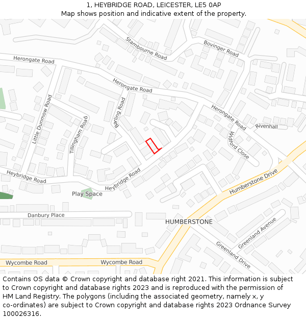 1, HEYBRIDGE ROAD, LEICESTER, LE5 0AP: Location map and indicative extent of plot
