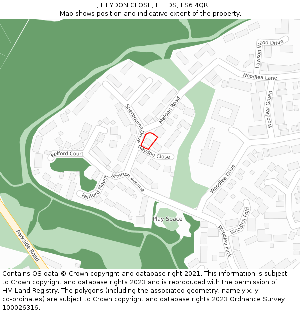 1, HEYDON CLOSE, LEEDS, LS6 4QR: Location map and indicative extent of plot