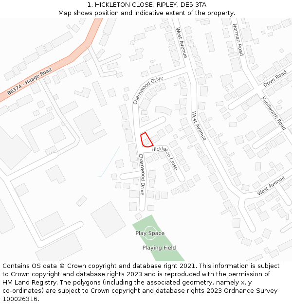 1, HICKLETON CLOSE, RIPLEY, DE5 3TA: Location map and indicative extent of plot