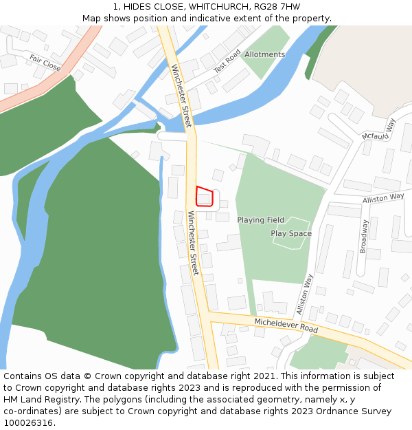 1, HIDES CLOSE, WHITCHURCH, RG28 7HW: Location map and indicative extent of plot
