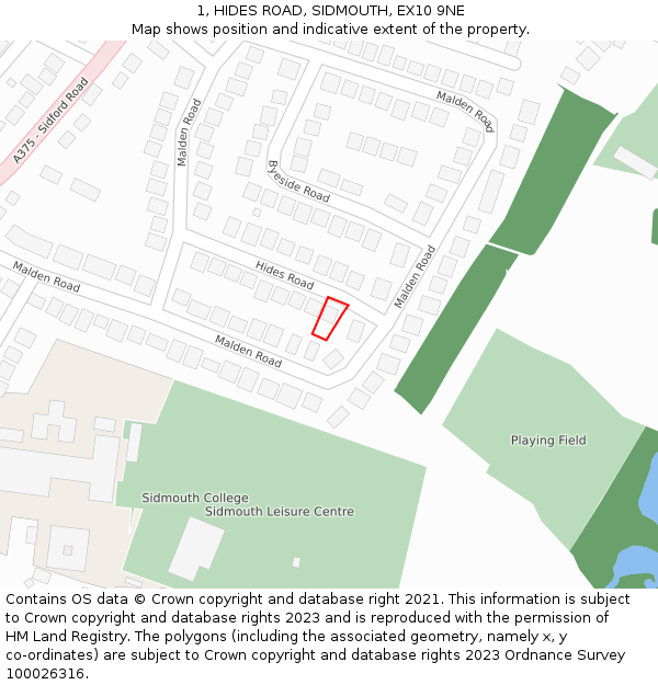 1, HIDES ROAD, SIDMOUTH, EX10 9NE: Location map and indicative extent of plot