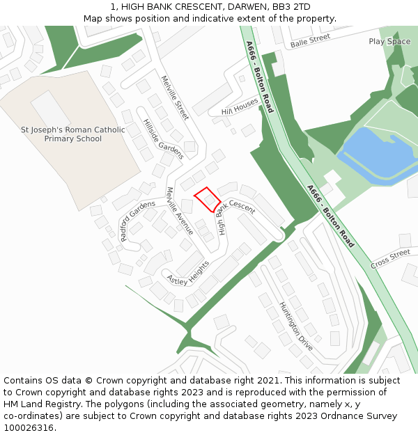 1, HIGH BANK CRESCENT, DARWEN, BB3 2TD: Location map and indicative extent of plot