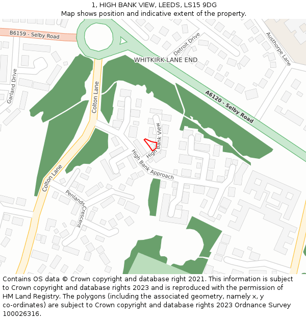 1, HIGH BANK VIEW, LEEDS, LS15 9DG: Location map and indicative extent of plot