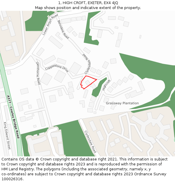 1, HIGH CROFT, EXETER, EX4 4JQ: Location map and indicative extent of plot