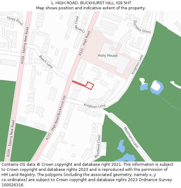 1, HIGH ROAD, BUCKHURST HILL, IG9 5HT: Location map and indicative extent of plot