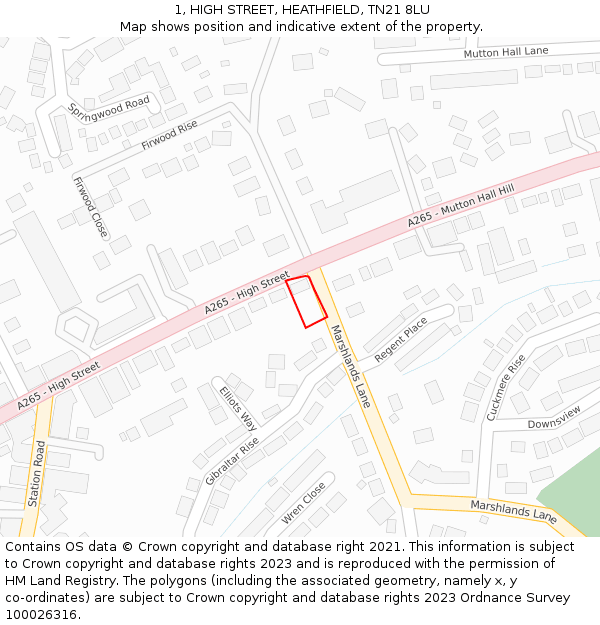 1, HIGH STREET, HEATHFIELD, TN21 8LU: Location map and indicative extent of plot