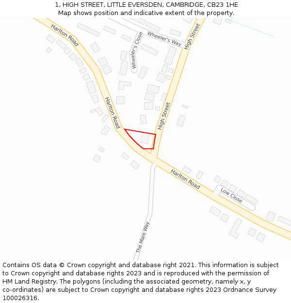 1, HIGH STREET, LITTLE EVERSDEN, CAMBRIDGE, CB23 1HE: Location map and indicative extent of plot