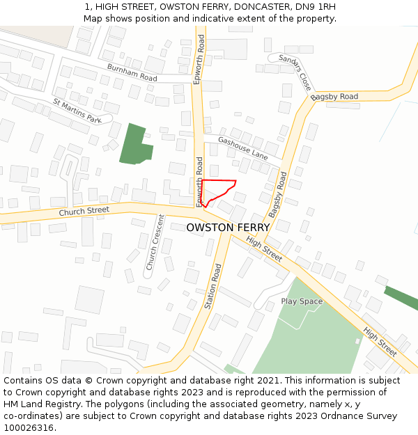 1, HIGH STREET, OWSTON FERRY, DONCASTER, DN9 1RH: Location map and indicative extent of plot