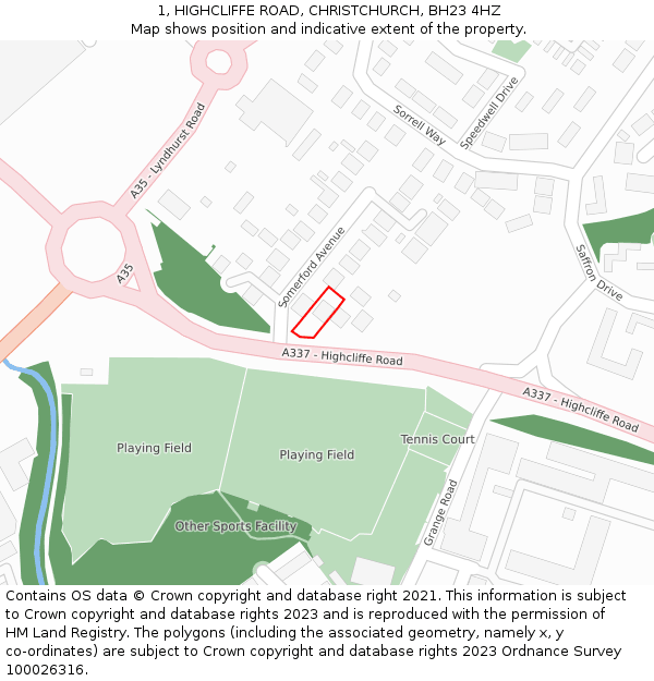 1, HIGHCLIFFE ROAD, CHRISTCHURCH, BH23 4HZ: Location map and indicative extent of plot