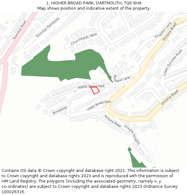 1, HIGHER BROAD PARK, DARTMOUTH, TQ6 9HA: Location map and indicative extent of plot