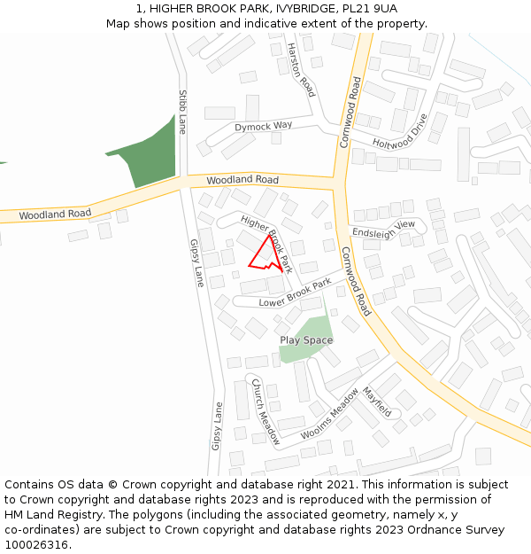 1, HIGHER BROOK PARK, IVYBRIDGE, PL21 9UA: Location map and indicative extent of plot