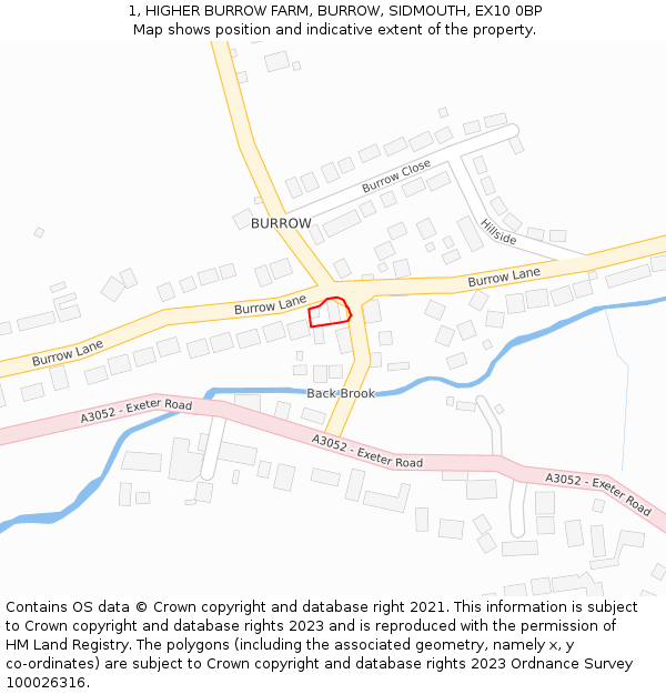 1, HIGHER BURROW FARM, BURROW, SIDMOUTH, EX10 0BP: Location map and indicative extent of plot