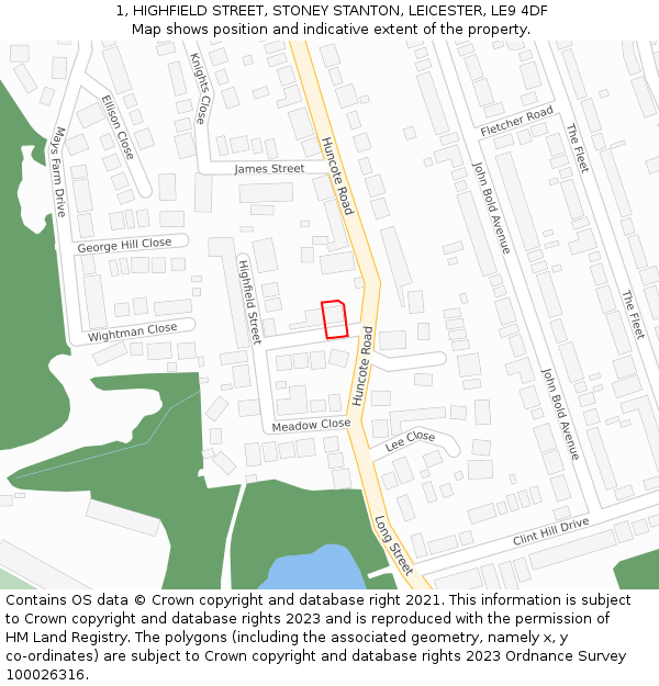 1, HIGHFIELD STREET, STONEY STANTON, LEICESTER, LE9 4DF: Location map and indicative extent of plot