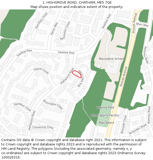 1, HIGHGROVE ROAD, CHATHAM, ME5 7QE: Location map and indicative extent of plot