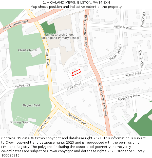 1, HIGHLAND MEWS, BILSTON, WV14 8XN: Location map and indicative extent of plot