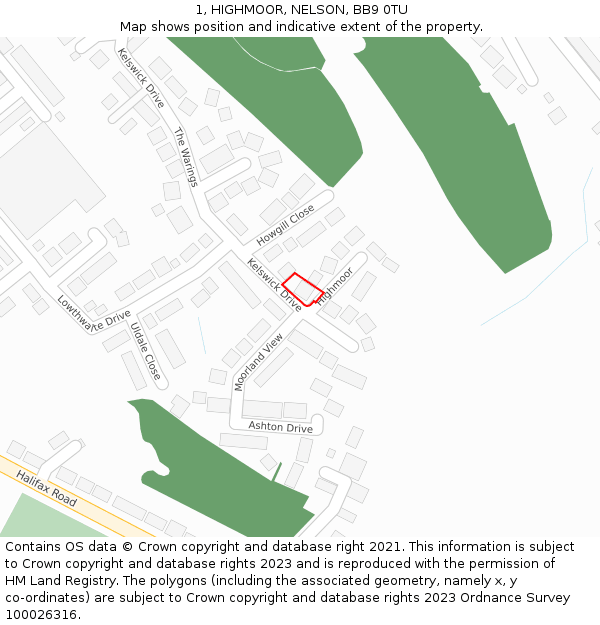 1, HIGHMOOR, NELSON, BB9 0TU: Location map and indicative extent of plot