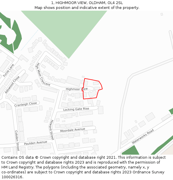 1, HIGHMOOR VIEW, OLDHAM, OL4 2SL: Location map and indicative extent of plot