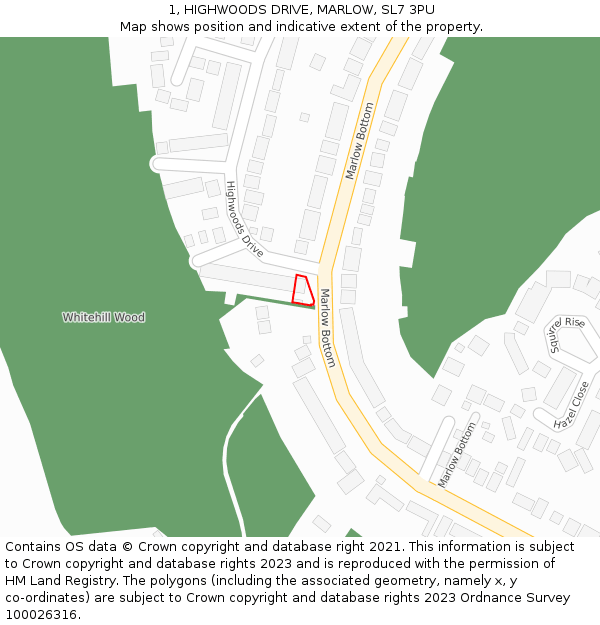 1, HIGHWOODS DRIVE, MARLOW, SL7 3PU: Location map and indicative extent of plot