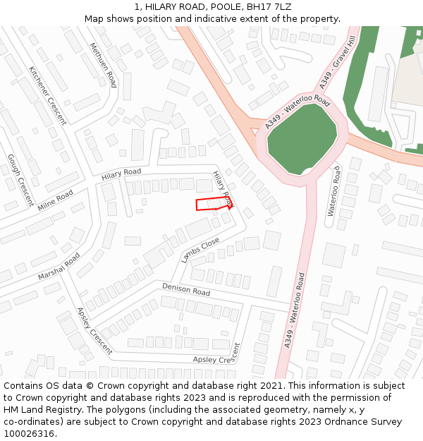 1, HILARY ROAD, POOLE, BH17 7LZ: Location map and indicative extent of plot