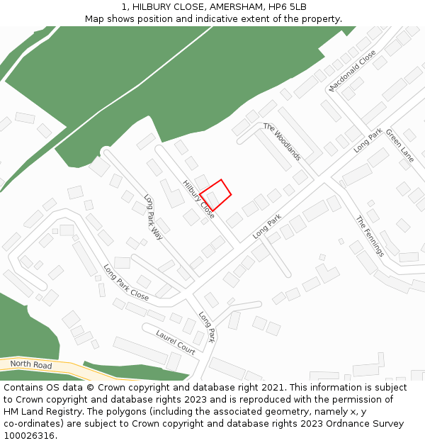 1, HILBURY CLOSE, AMERSHAM, HP6 5LB: Location map and indicative extent of plot