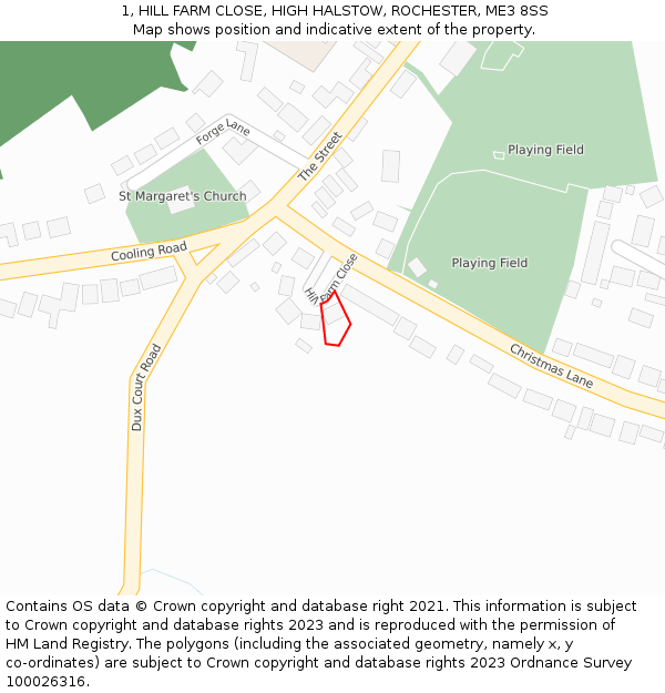 1, HILL FARM CLOSE, HIGH HALSTOW, ROCHESTER, ME3 8SS: Location map and indicative extent of plot