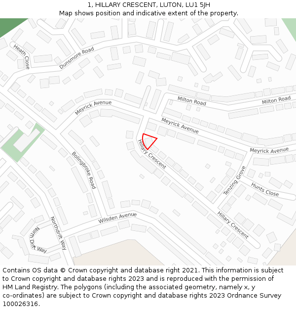 1, HILLARY CRESCENT, LUTON, LU1 5JH: Location map and indicative extent of plot