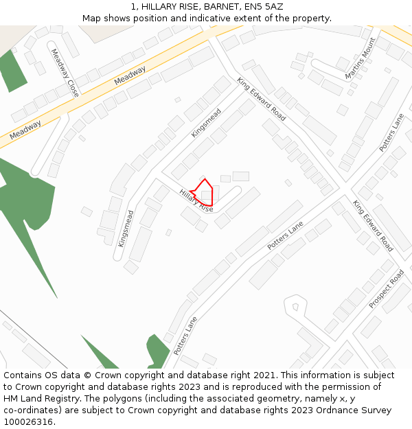 1, HILLARY RISE, BARNET, EN5 5AZ: Location map and indicative extent of plot